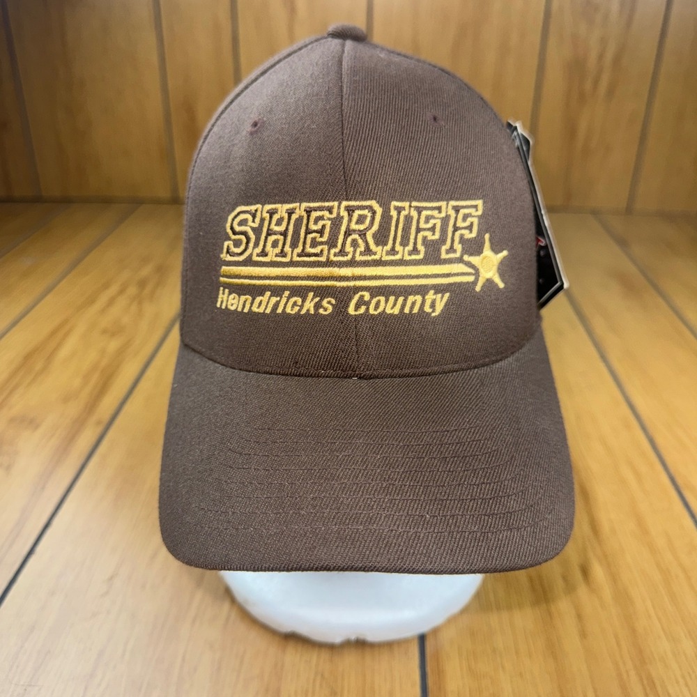 Flexfit Hendricks County‎ Sheriff Hat Brown S-M 9-11-01 Memorial US Flag Cap